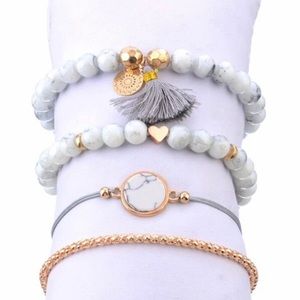 🌺 4PC Heart, Tassell, Stone Bracelet